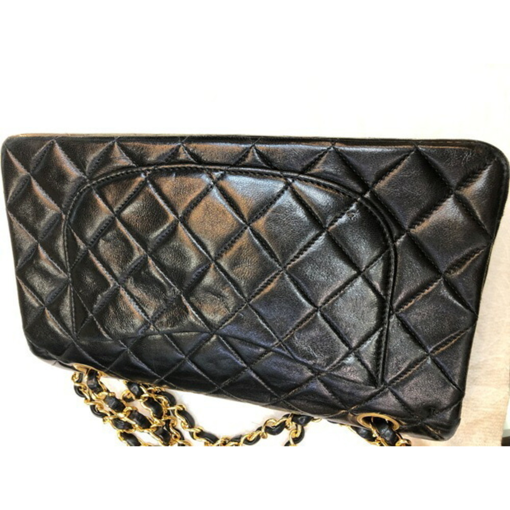 Chanel Lambskin Bag Chain Flap Black Shoulder Matelasse Double